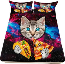 Galaxy Cat Bedding Set for Kids - Colorful Fitted Sheets  Pillowcases