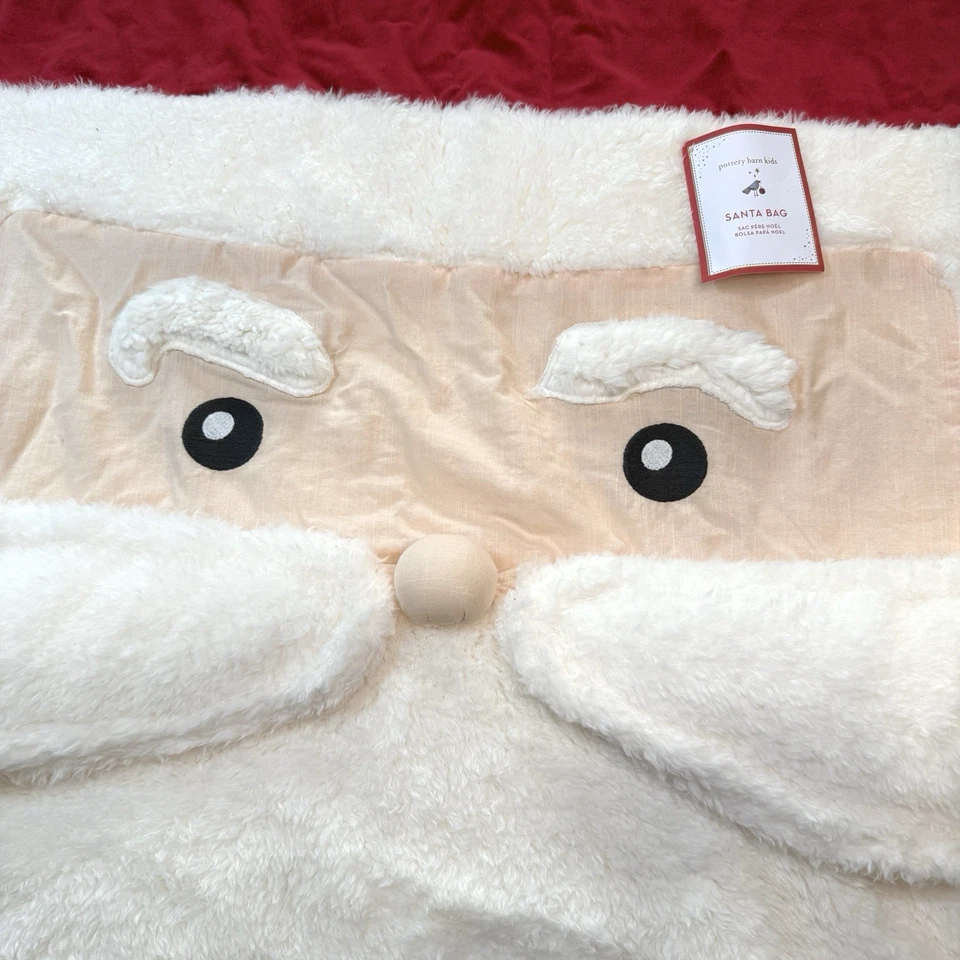 POTTERY BARN KIDS SHERPA SANTA 面部 SANTA 包,大号 33 X 40 英寸圣诞礼物袋 — 第 4/4 张图片