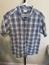 Columbia mens M button down shirt blue plaid short sleeves Rapid Rivers II