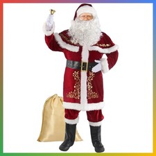 Christmas Santa Claus Costume for Men Adult 12pcs Santa Suit Deluxe Professional