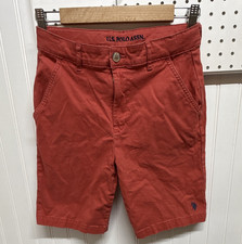 U.S. Polo Assn. Youth Red Chino Shorts Stretch Cotton Blend Flat Front Logo