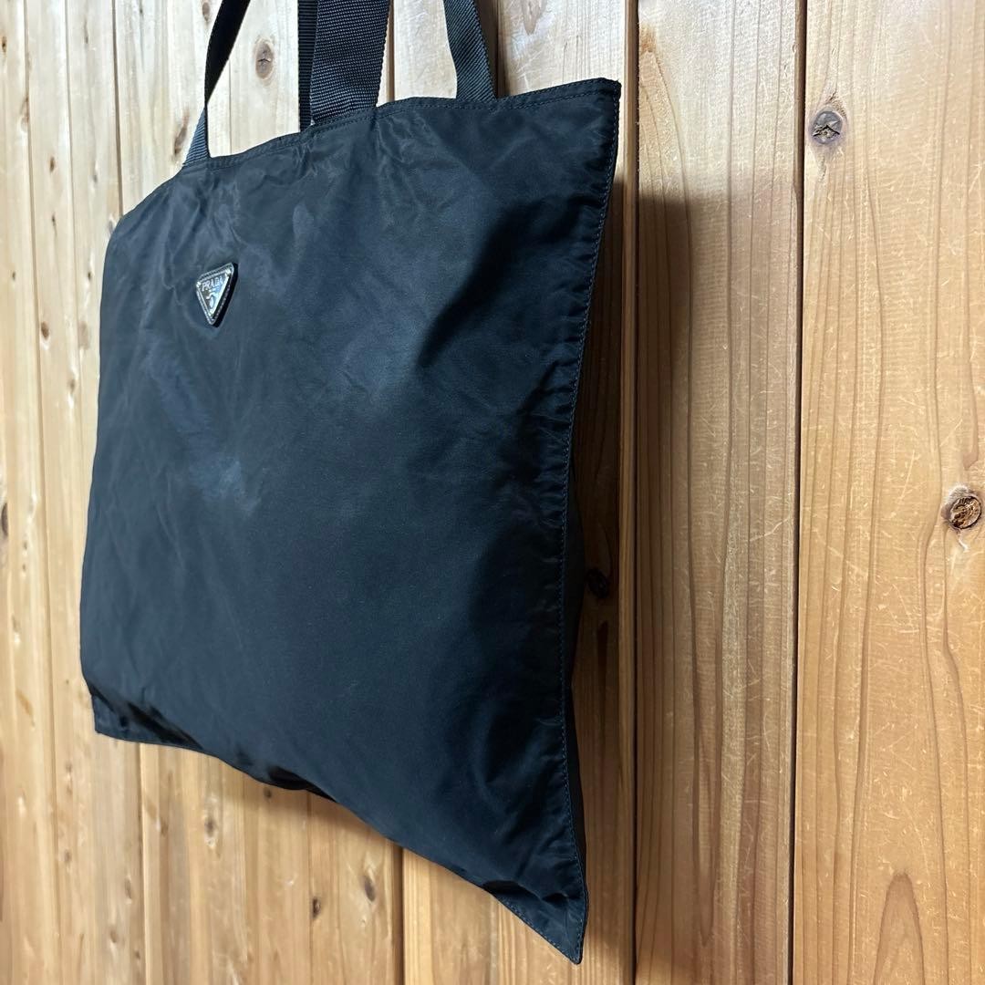 PRADA Vintage Nylon Shoulder Bag Black A4 Tote with Logo and Triangle Plate thumbnail 3