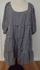 Nasty Gal Mini Dress  Gingham Smock Black White Checked New Plus Size 22