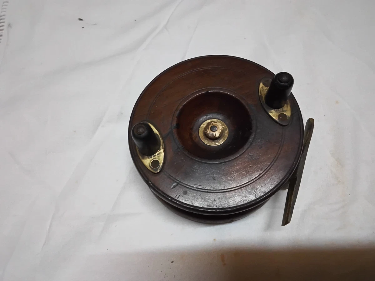 Moulinet De Pêche Vintage En Bois - Ancien Grand Modèle Diamètre 10 - Rétro