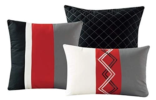 Arden 7 Piezas Moderno Plisado Rayas Bordado Rojo Completo/Negro/Gris/Blanco roto Foto 3 de 4