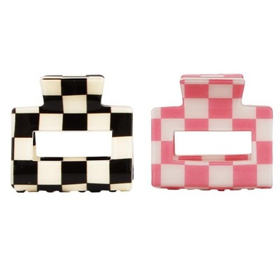 2 Pack Chess Board Hair Clips Women Cute Checker Claw Black White Pink Small