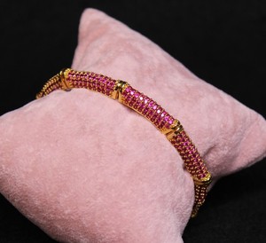 Authentic Turkish Gold Plated Bronze Cuff Bracelet with Pink Zircon Accents