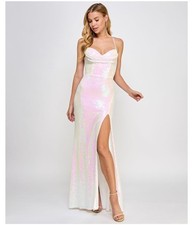 B. DARLIN Womens Sequined Formal Gown Dress, white, Juniors, 1/2