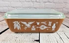 Vintage Pyrex Early American 0503 Refrigerator Dish 1.5 QT Brown White w/ Lid