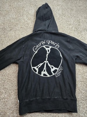 Carre Paris Hoodie Mens Medium Black Peace & Revolutions Chenille Embroidered