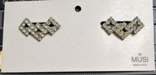 Vintage MUSI Rhinestone Shoe Clips Silver Tone Art Deco Style USA Made Signed 2x