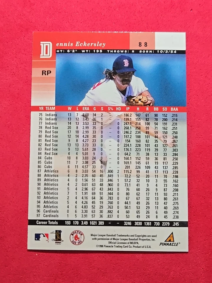 1998 Dennis Eckersley Pinnacle Plus #88 - Image 2 of 2
