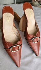 COLE HAAN POINTED TOE HEELED MULES WOMENS SHOES LEATHER BROWN VINTAGE