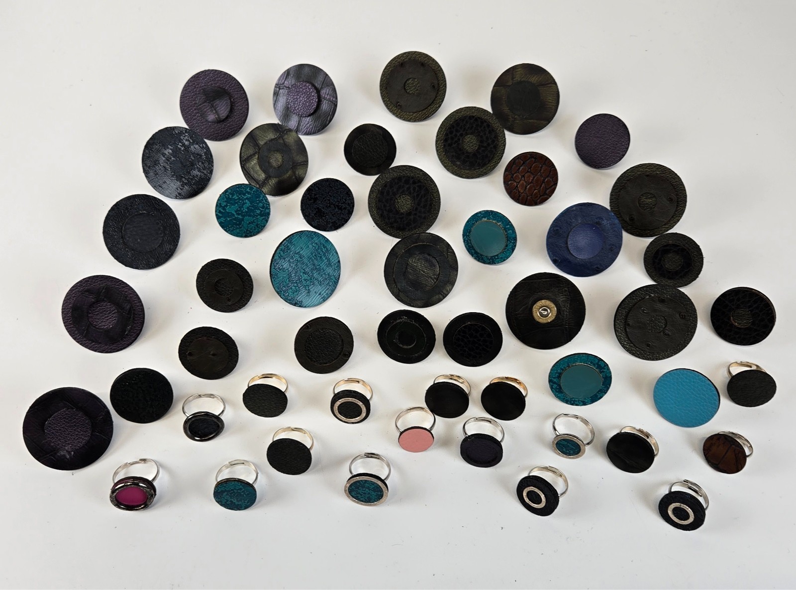 50 Adjustable Statement Rings Pleather Mixed Colo… - image 1
