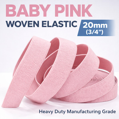 Baby Pink Woven Elastic Band 20mm (3/4'') Heavy Duty Sewing Elastic   Avetco