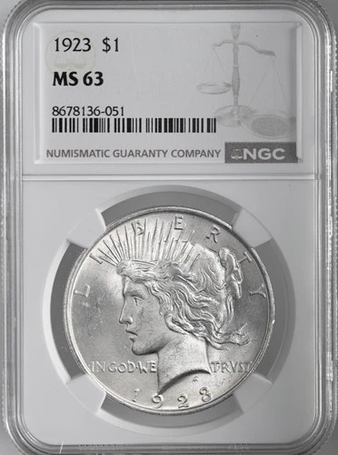 1923-P  $1 PEACE SILVER DOLLAR  "PHILADELPHIA MINT"  NGC MS63 #8678136-051