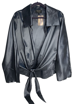 NWT $595 Dianaira 100% Silk Tie-Front Jacket Blouse Women's L Large XL Large