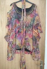 NWT Beaded Cold Shoulder Belted Tunic Blouse Size 14