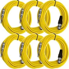 6 Pack of 25 Foot Yellow XLR Female to TRS Patch Cables PA DJ Cords XLRF to 1/4"