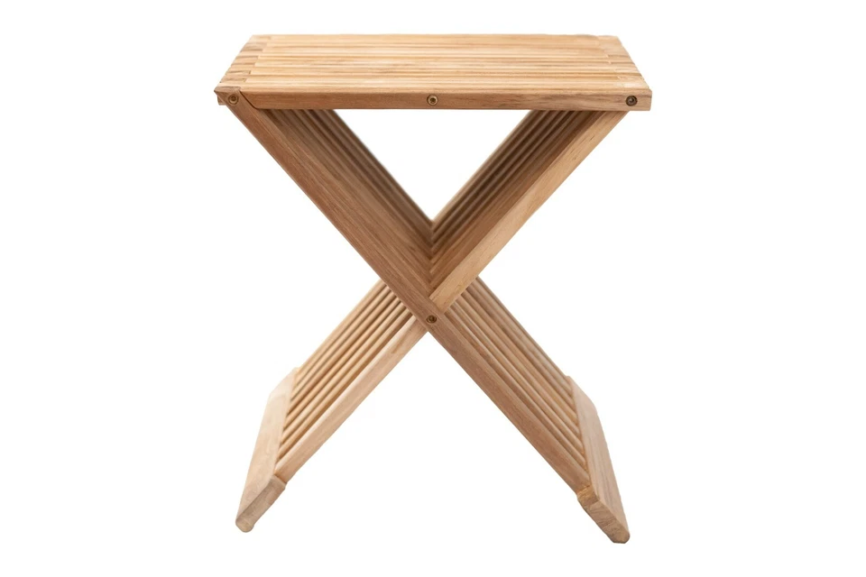 Nordic Style Indoor/Outdoor, Spa, Bath Natural Teak Wood Folding Stool - Image 3 of 4