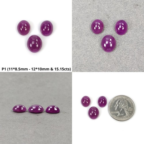 100% Natural Purple Untreated Unheated Ruby Gemstone Cabochon Oval Shape 3pcs - Picture 2 of 5
