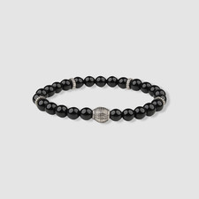Bespoke Men's Black Silver Agate Beaded Gemstone Bracelet