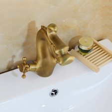 Bathroom Dragon-shape 2 Handle Antique Brass Basin Vessel Sink Mixer Faucet Tap