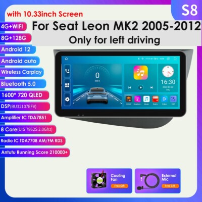 10.33'' 8+128GB Für Seat Leon MK2 05-12 Android 13 Autoradio GPS WIFI BT5.0 USB