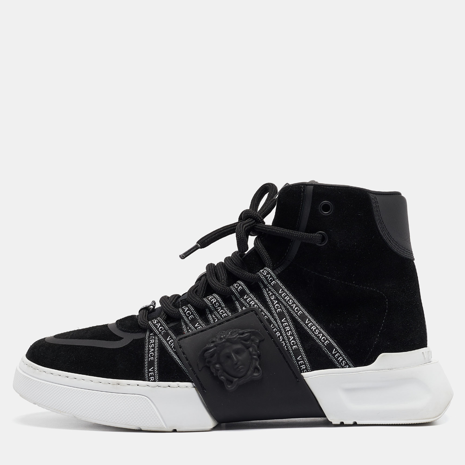 Versace Black Suede & Leather Medusa High Top Sneakers Size 39