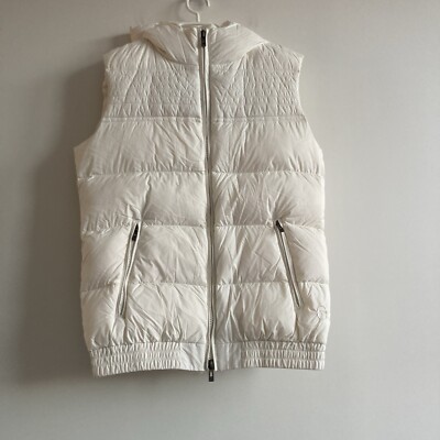 Sergio Tacchini Womens White Down Puffer Gilet Vest Hooded 90% Down Size 44EU XL