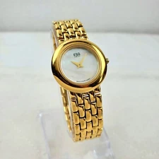 ESQ ESQUIRE MOVADO MOTHER OF PEARL GOLD TONE WOMEN'S WATCH NEW BATTERY 