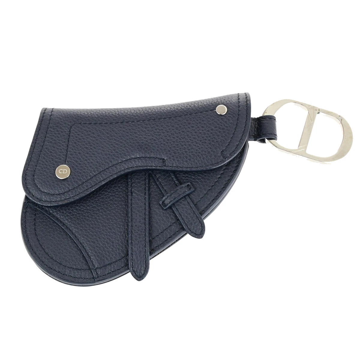 CHRISTIAN DIOR CD Logo Selle Mini Pochette Sac Cuir Bleu Marine SHW Italie 85RK754