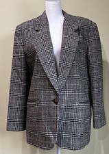 Harve Benard Women  s Wool Blazer, Black  Cream Plaid, Large