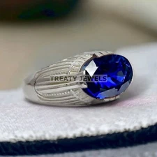 Blue Sapphire Oval Cut Gemstone With 925 Sterling Silver Ring For Men's #383