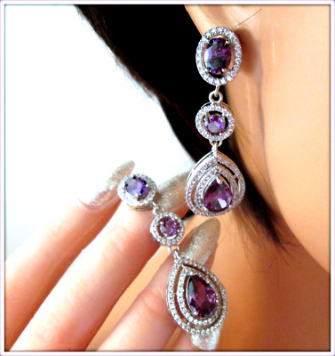 ALEXANDRITE  GEMSTONE LONG DANGLE DROP LADIES EARRING