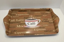 Trisa Chocolate Mocha Latte Serving Tray White Back Plastic Brown Surface 9 Inch