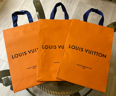 Louis Vuitton MM Empty Paper Bag Blue Handles Orange Retail Bag