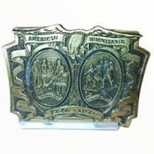 Brass Belt Buckle American Bicentennial 1776-1976 Spirit of 76 Made in the USA