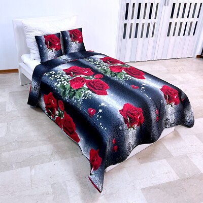 Schwarze Rosen Steppdecke Tagesdecke Bett Eineinhalb Quadrat 200x220cm Mod.10