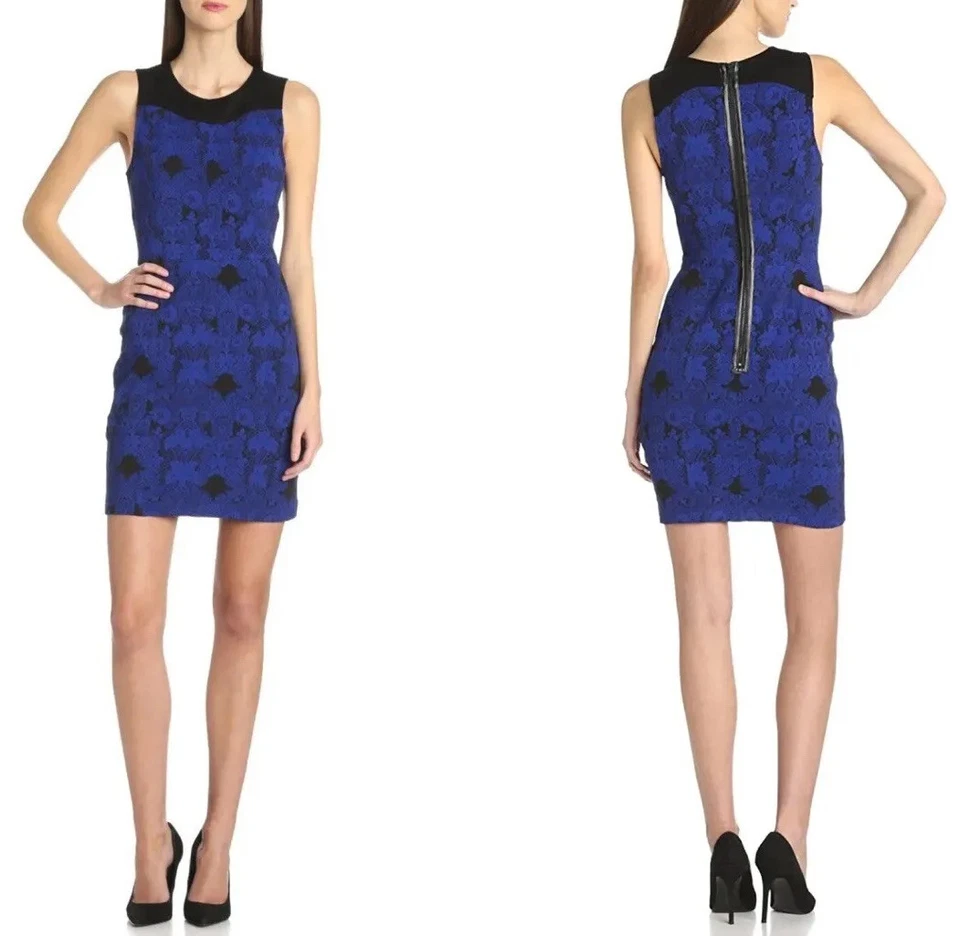Ali Ro Dress Size 2 Sapphire Blue Lace Jacquard Sheath Mini $328 Aliro - Image 4 of 4