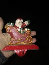 Solid CAST IRON/porcelain CHRISTMAS Santa In Sleigh HOLDER