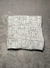 PLUM White Muslin Teddy Bear Red Nose Cotton Swaddle Sunny Textiles Baby Blanket