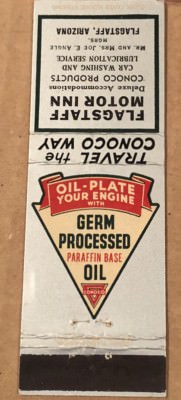 1940S Travel The Conoco Way Gasolene Oil Matchcover Germ Processed Paraffin Base