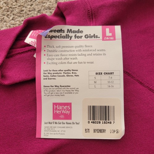 Vintage Hanes Her Way Girl's Pink Large 14-16 Crewneck Sweatshirt Solid NOS USA - Picture 10 of 15