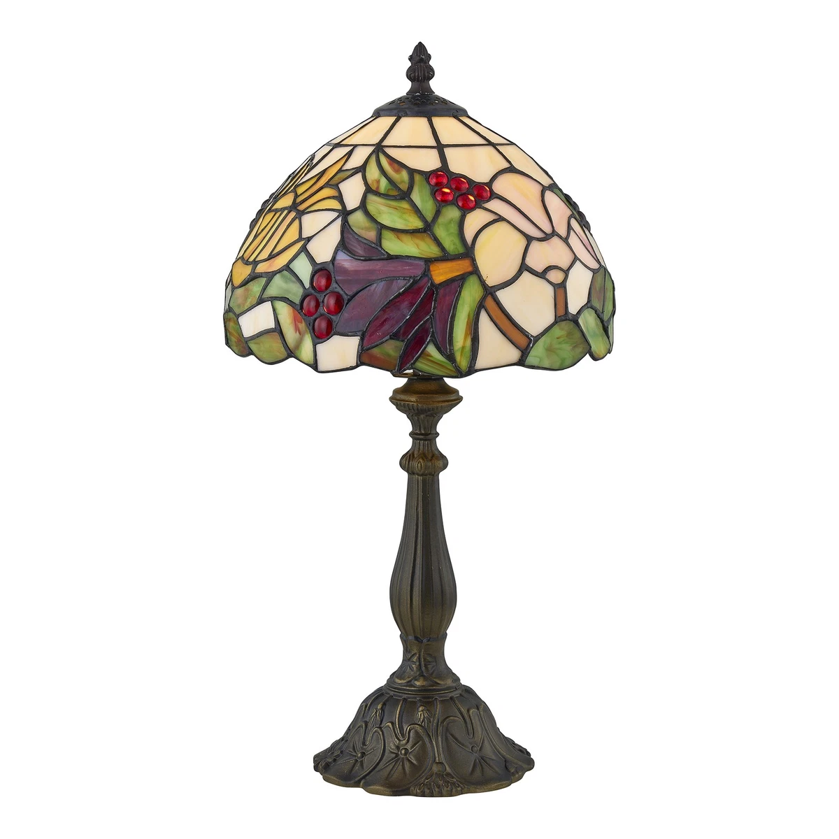 Lámpara de mesa Tiffany tradicional de vidrio de colores diseño floral 47 cm luz de noche