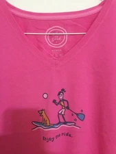 NEW Life is Good Women`s XL "Enjoy the ride" PINK Cotton T-Shirts Short Sleeve