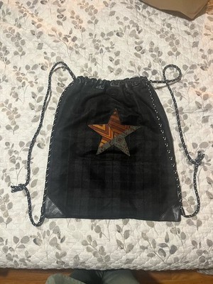 Il Bisonte black leather and wool blend drawstring backpack made in Italy MINT