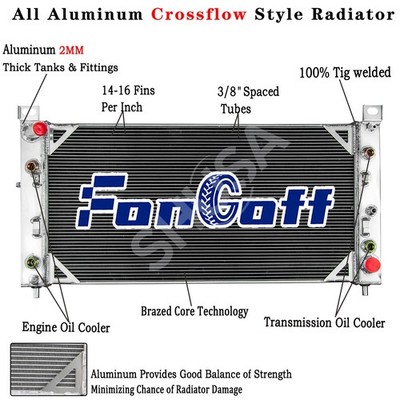 4-Row Aluminum Radiator Fit 2001 2002 Chevy Silverado&GMC Sierra 3500 2500 8.1L