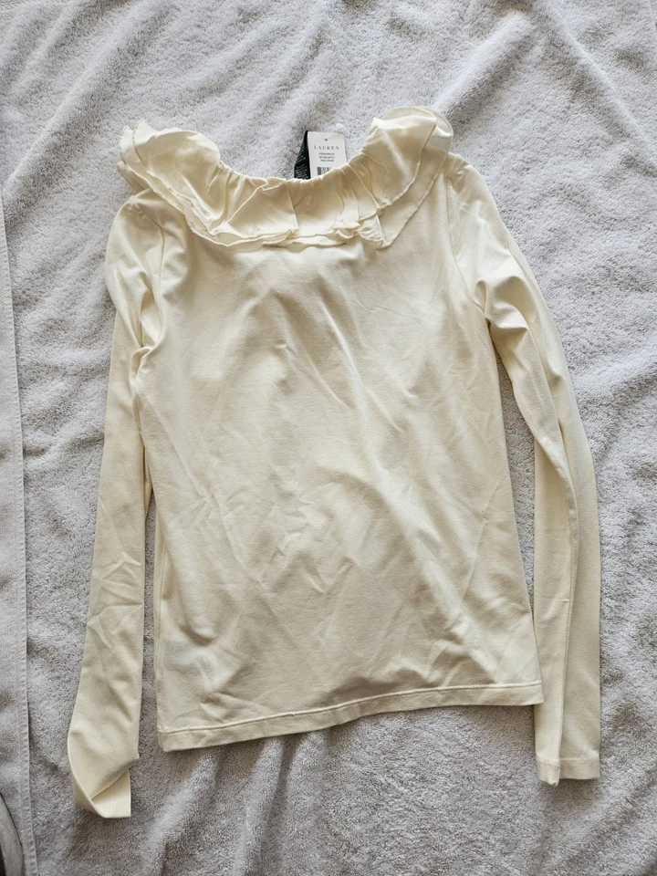 Lauren Ralph Lauren New Women's Ruffle Neck Rayon Silky Fabric Cream Blouse - Image 3 of 3