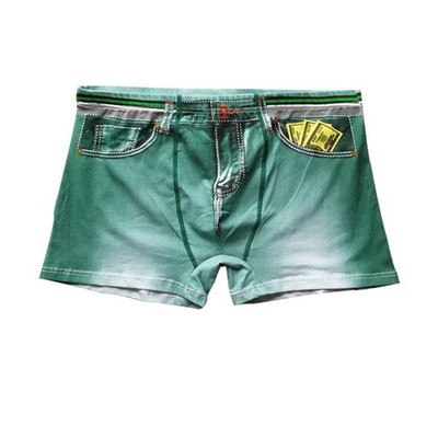 Evankin Men's Fake Jean Boxer Briefs Funny Novelty Underwear Small, Green 